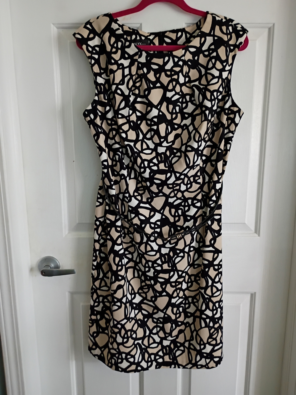 Alyx Beige Midi Dress with Black Abstract Print